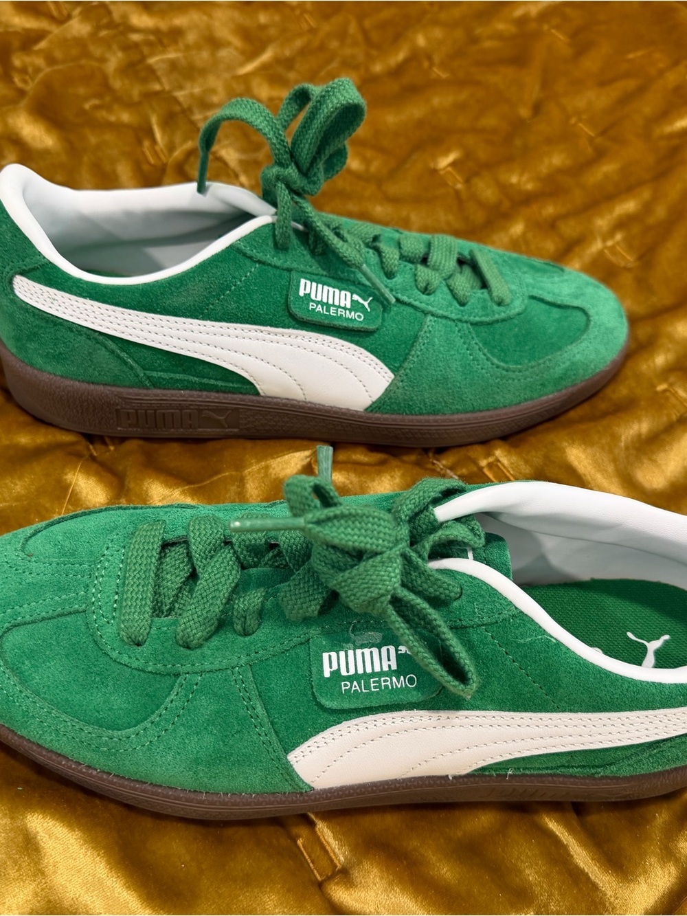 Puma Green Suede Palermo Sneakers with White Formstrip